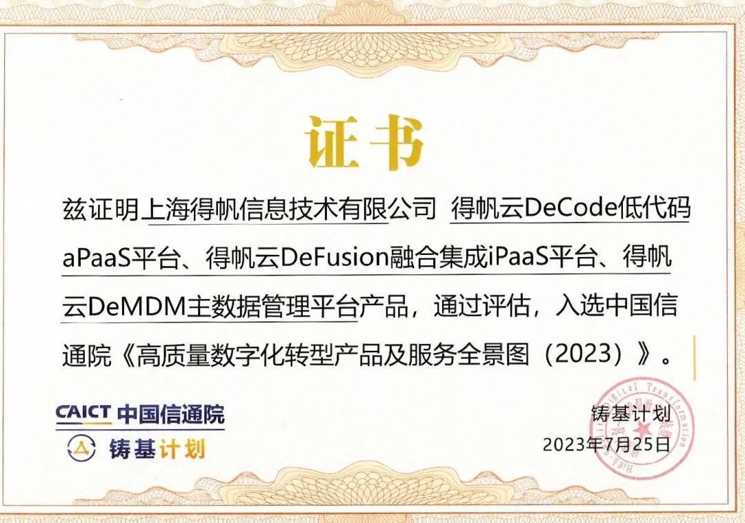 得帆信息三大核心产品入选信通院高质量数字化转型全景图 为千行百业提供坚实数字技术底座